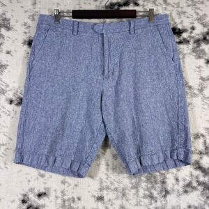 J Crew Rivington Shorts Mens Size‎ 36w Blue Textured Woven Linen Blend Preppy